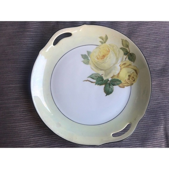 Z.S.&C. German Porcelain Cake Dish Yellow Rose Handles PreOwned - Picture 2 of 16